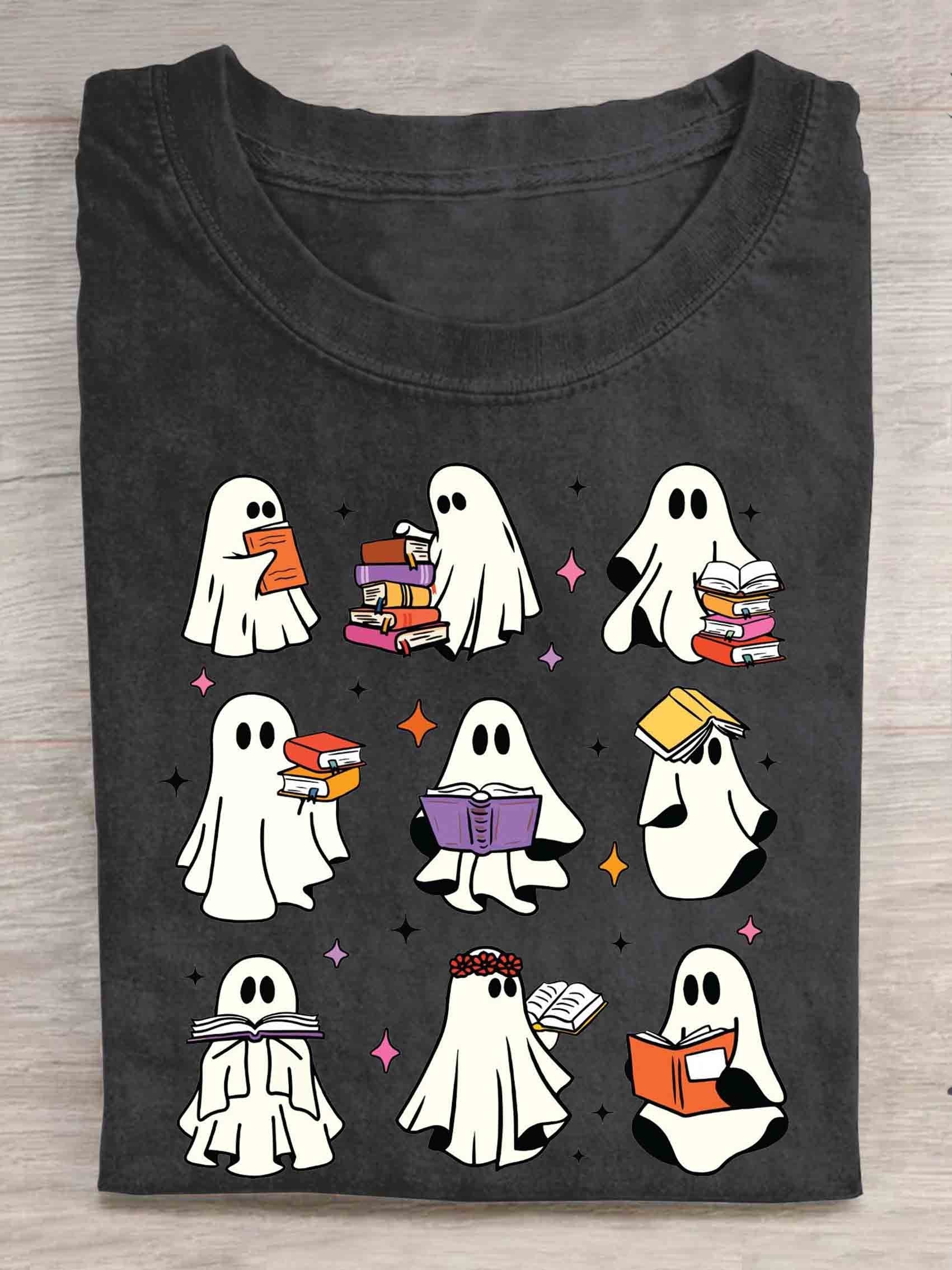 Ghost Read More Book Halloween-tryck Casual T-shirt