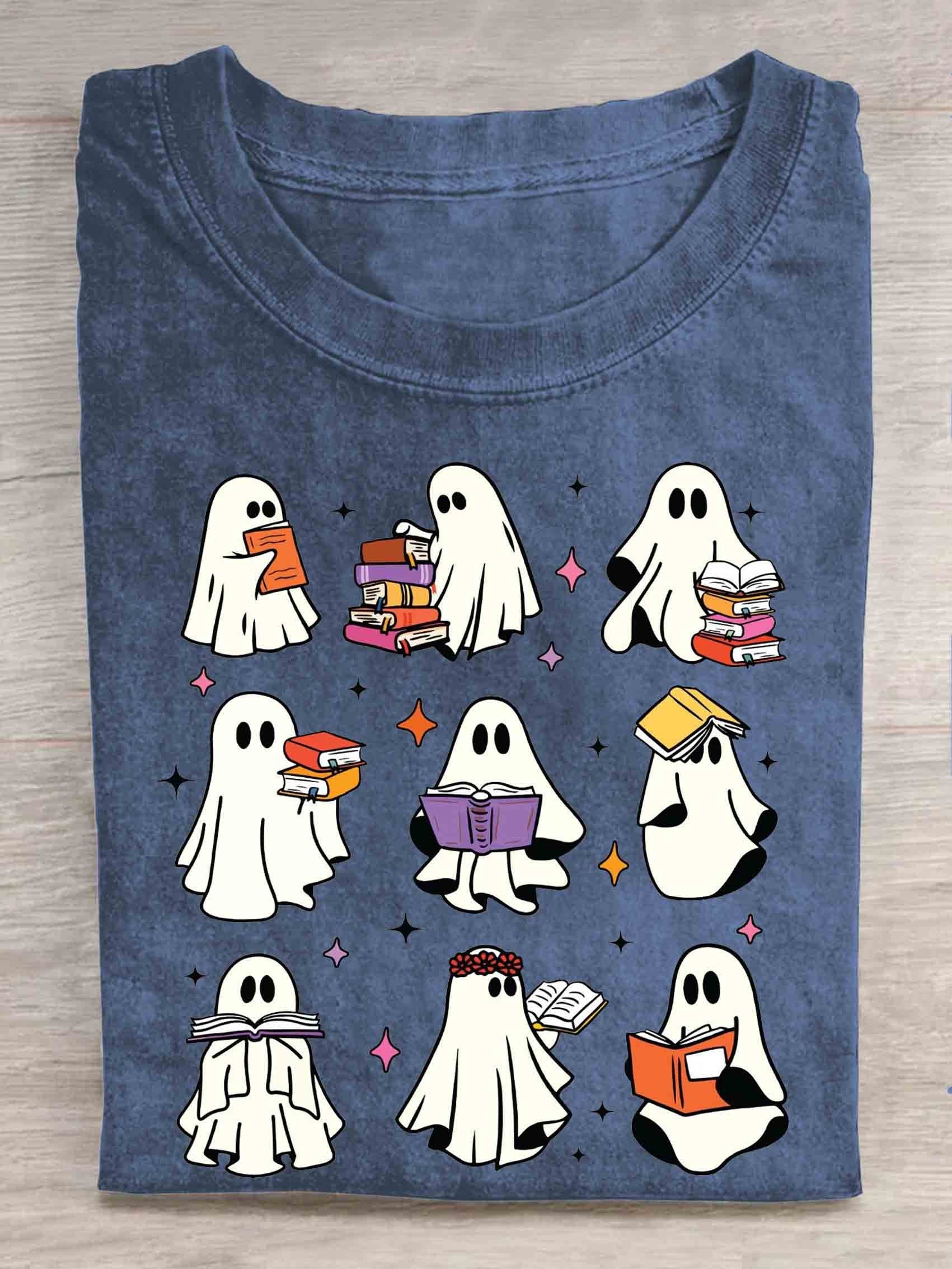 Ghost Read More Book Halloween-tryck Casual T-shirt